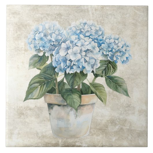 Carreau Rustic Watercolor Blue Hydrangea  (Devant)