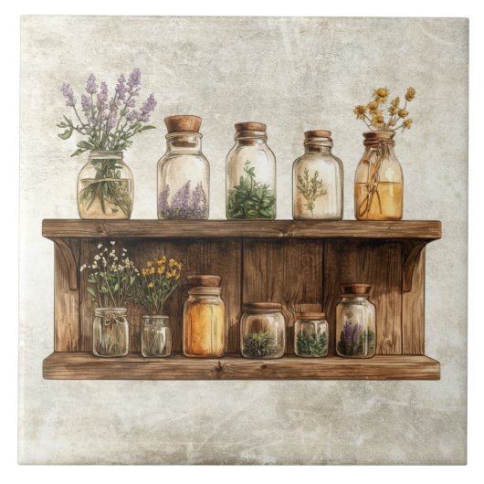 Carreau Rustic Watercolor Herbs in Jars Design (Devant)