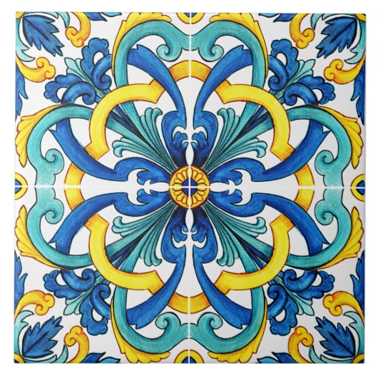 Carreau Rustique Jaune Et Bleu Méditerranée (Devant)