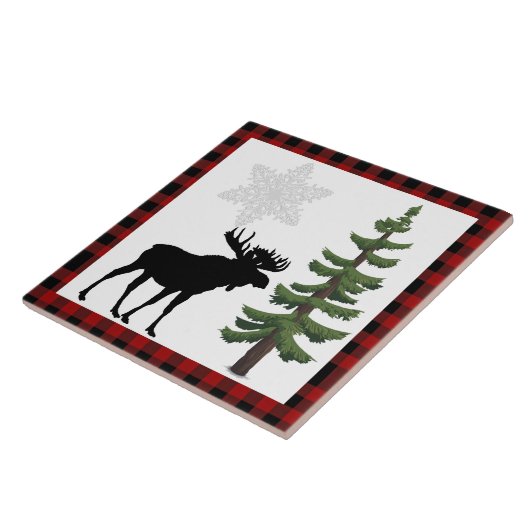 Carreau Rustique Moose Pine Tree Rouge Plaid Décor (Côté)