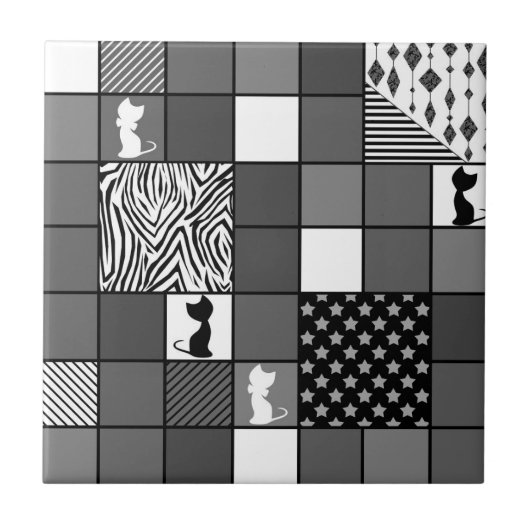 Carreau Rustique, Populaire, Noir et blanc, Patchwork, Sim (Devant)