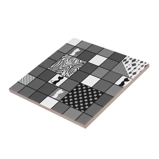 Carreau Rustique, Populaire, Noir et blanc, Patchwork, Sim (Côté)