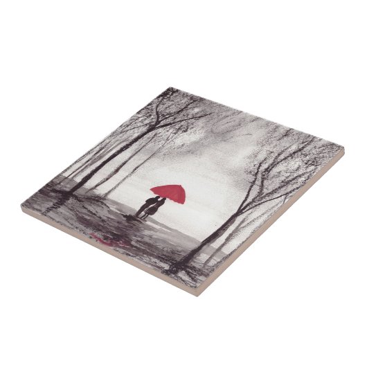 Carreau Rustique Rouge parapluie amour couple céramique ca (Côté)