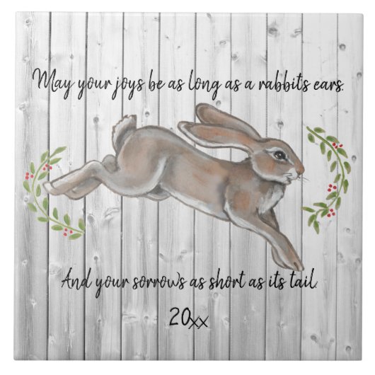 Carreau Rustique Simple Daté Rabbit Joyeux Nouvel An (Devant)