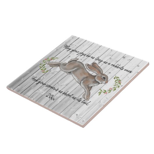 Carreau Rustique Simple Daté Rabbit Joyeux Nouvel An (Côté)