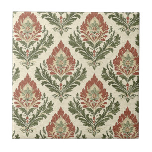 Carreau Rustique Vintage Damassé Rouge Vert Beige