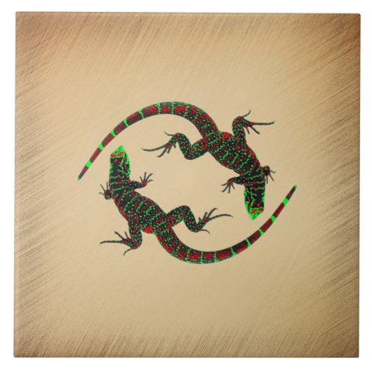 Carreau Rustique Yin Yang Lizards (Devant)