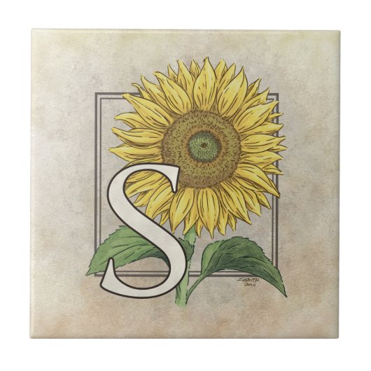 Carreau S pour les fleurs de tournesol Floral Monogramme A (Devant)