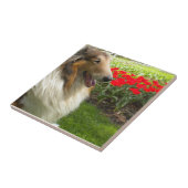 Carreau Sable Collie N Tulips Tile Trivet (Côté)