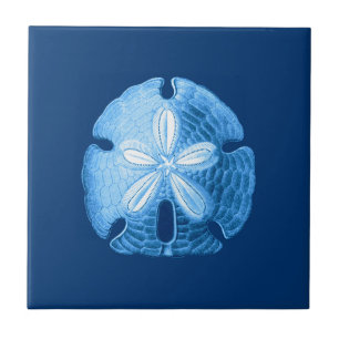Carreau Sable Dollar Sea Life Imprimer, Indigo Blue and Wh