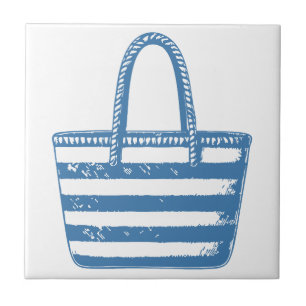 Carreau Sac de plage minimaliste Art Blue Outline Côté