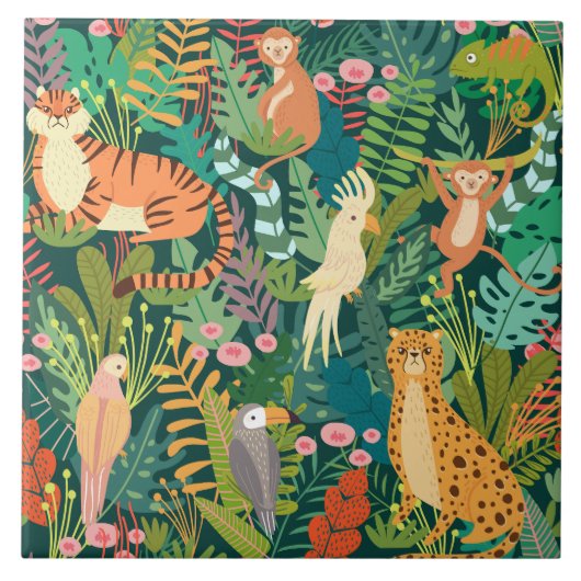 Carreau Safari animals colorful pattern ceramic tile (Devant)