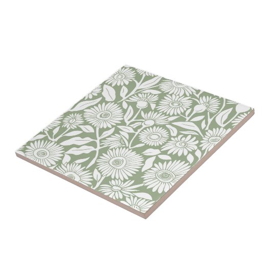 Carreau Sage de tournesol Vert minima monochrome (Côté)