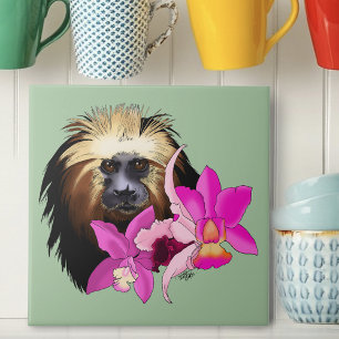 Carreau Sage Floral Tamarin Lion à Tête Dorée Singe