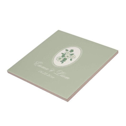 Carreau Sage Green Custom Wedding Ceramic Tile (Côté)