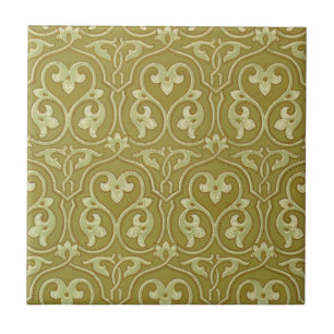 Carreau Sage Green et Gold Art Nouveau Motif