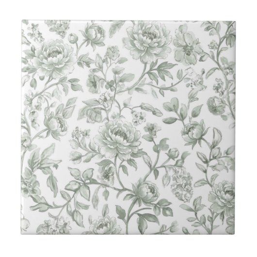 Carreau Sage Green Floral Vintage Toile Pattern  (Devant)