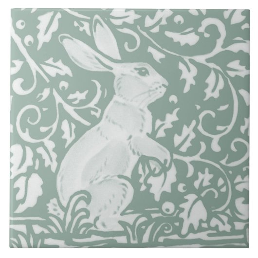 Carreau Sage Green Rabbit Debout Forêt complexe Floral (Devant)
