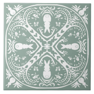 Carreau Sage Green Rabbit Intricate Bunny Motif unique