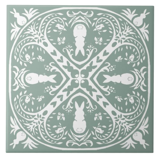 Carreau Sage Green Rabbit Intricate Bunny Motif unique (Devant)
