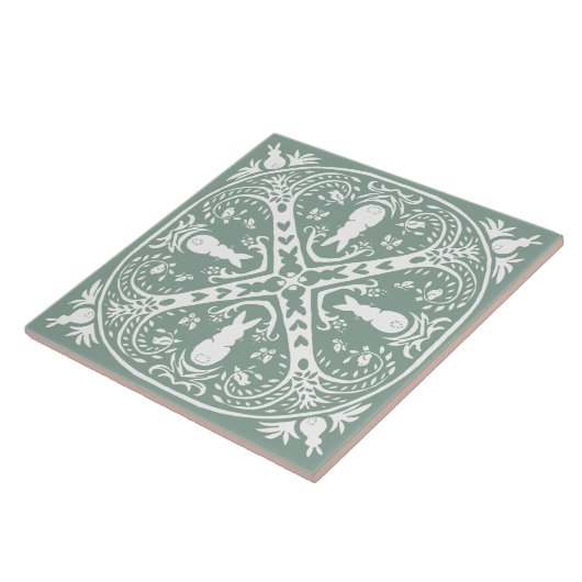 Carreau Sage Green Rabbit Intricate Bunny Motif unique (Côté)