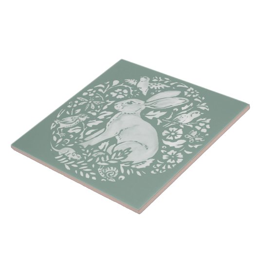 Carreau Sage Green Rabbit Lièvre Forêt Créatures Cercle (Côté)