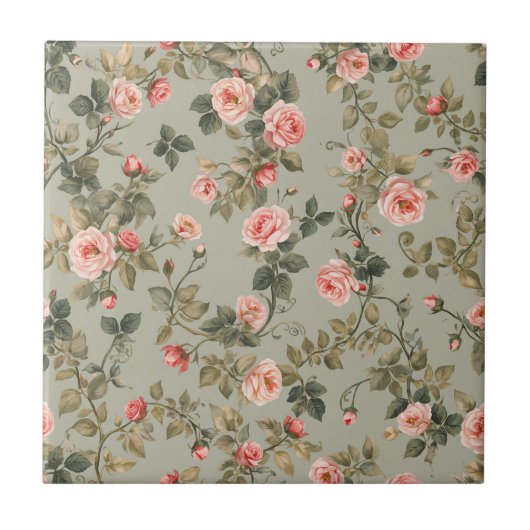 Carreau Sage Green Retro Maximalist Floral (Devant)