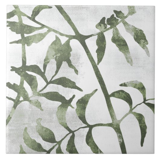 Carreau Sage Olive Green Painterly Botanical Art 08 (Devant)