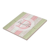 Carreau Sage rustique Vert & Rose Floral Bois Personnalisé (Côté)