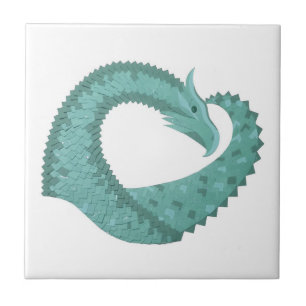 Carreau Sage vert coeur dragon sur blanc