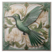 Carreau Sage vert faux relief Art Nouveau Hummingbird (Devant)