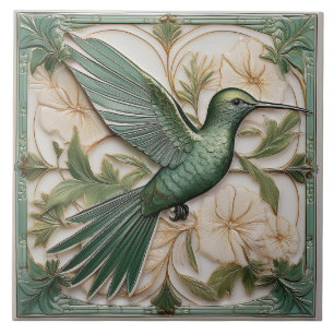 Carreau Sage vert faux relief Art Nouveau Hummingbird R