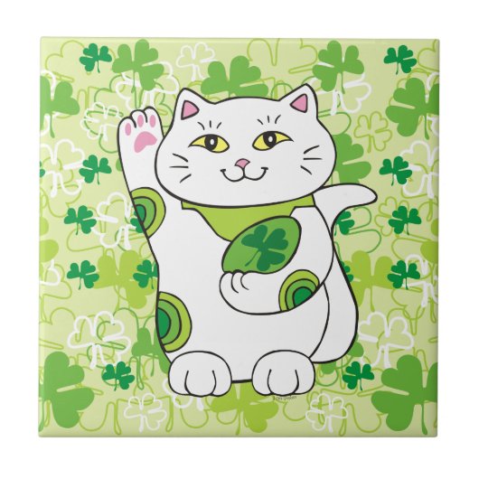 Carreau Saint Patrick Maneki Neko (Chat chanceux) (Devant)