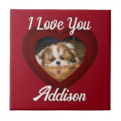 Carreau Saint-Valentin amour de chien de coeur Nom photo p (Devant)