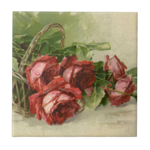 Carreau Saint-Valentin d'amour vintage, roses rouges cramo