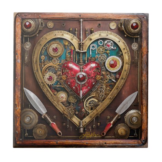 Carreau Saint-Valentin Guerrier Steampunk Rubis Et Poignar (Devant)