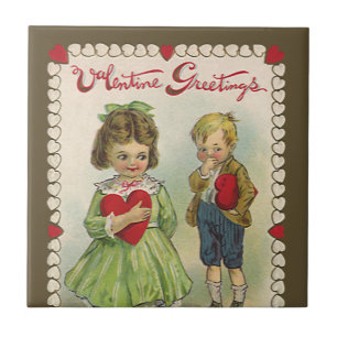 Carreau Saint-Valentin victorien vintage, Enfants timides