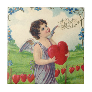 Carreau Saint-Valentin vintage, ange victorien avec cœur