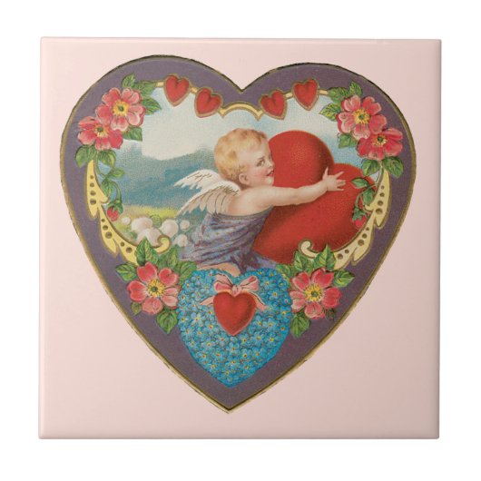 Carreau Saint Valentin vintage, Coeurs Cherub victoriens (Devant)