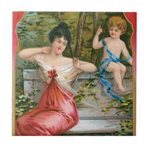 Carreau Saint-Valentin vintage, Dame victorienne avec Chér