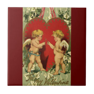 Carreau Saint-Valentin vintage, les chérubins font un vœu
