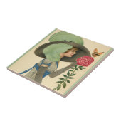 Carreau Saint-Valentin vintage, Papillon Rose rouge dame (Côté)