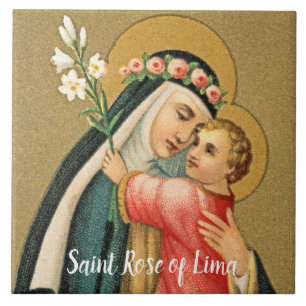 Carreau Sainte Rose de Lima et l'Enfant Jésus (M 023)