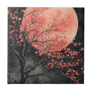Carreau Sakura Lavis d'encre sous la Lune de sang (2)