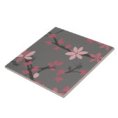 Carreau Sakura Rose - Fleurs florales japonaises sur gris  (Côté)