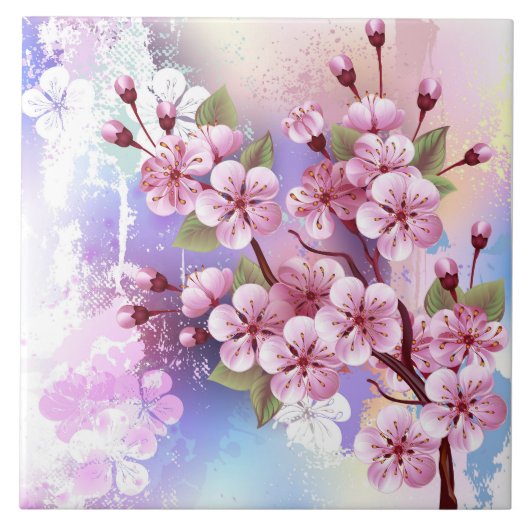 Carreau Sakura rose sur la peinture Arrière - plan (Devant)