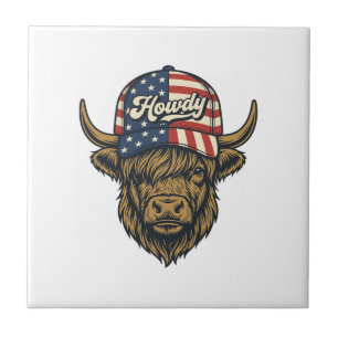 Carreau Salut Vache Highland Patriotique Design Western Vi