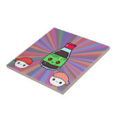 Carreau Sauce soja et sushi kawaii pixel art arc-en-ciel (Côté)