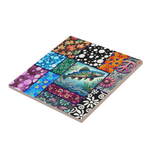 Carreau Saumon Patchwork Floral Fantaisiste Coloré