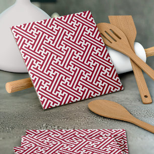 Carreau Sayagata motif, japonais, bourgogne et blanc
